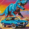 Blue Firebird And Dinosaur Diamond Painting