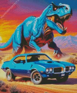 Blue Firebird And Dinosaur Diamond Painting