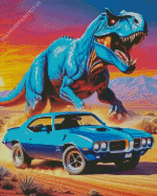 Blue Firebird And Dinosaur Diamond Painting