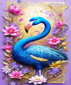 Blue Flamingo And Flowers Diamond Painting