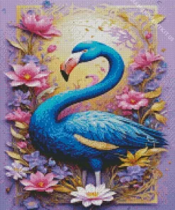 Blue Flamingo And Flowers Diamond Painting