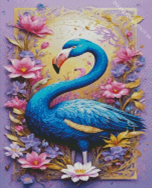 Blue Flamingo And Flowers Diamond Painting