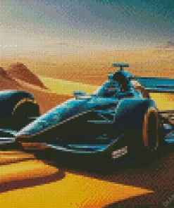 Blue Formula 1 Car In Desert Diamond Painting