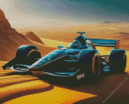 Blue Formula 1 Car In Desert Diamond Painting