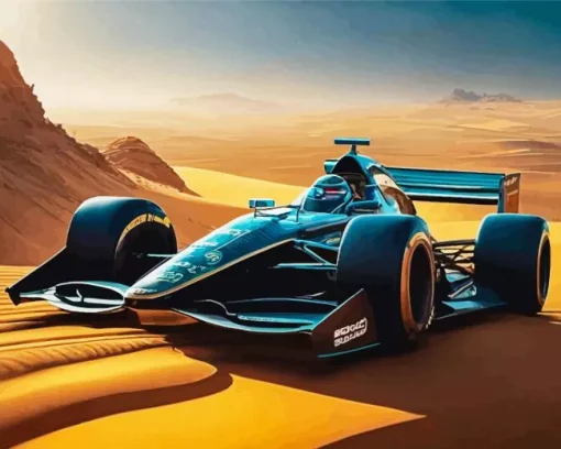 Blue Formula 1 Car In Desert Diamond Painting