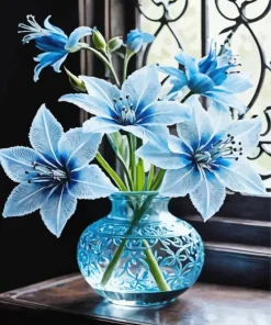 Blue Glass Flower Vase Diamond Painting