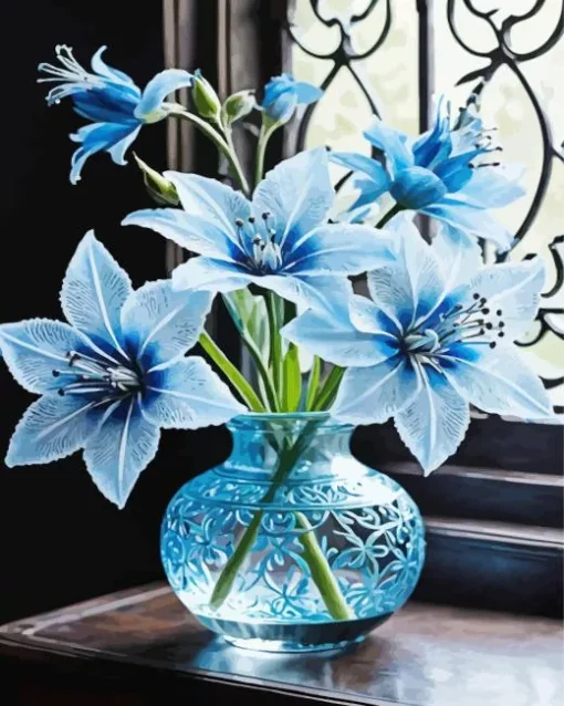 Blue Glass Flower Vase Diamond Painting