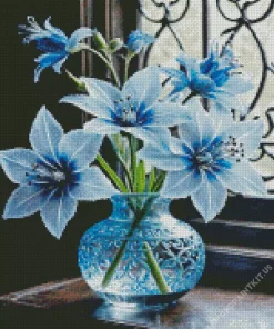 Blue Glass Flower Vase Diamond Painting