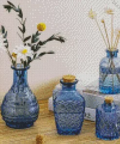 Blue Glass Flower Vases Diamond Painting