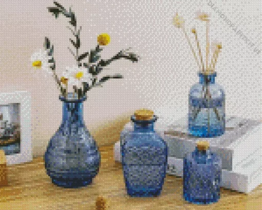 Blue Glass Flower Vases Diamond Painting