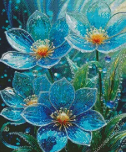 Blue Glass Flowers Diamond Painting