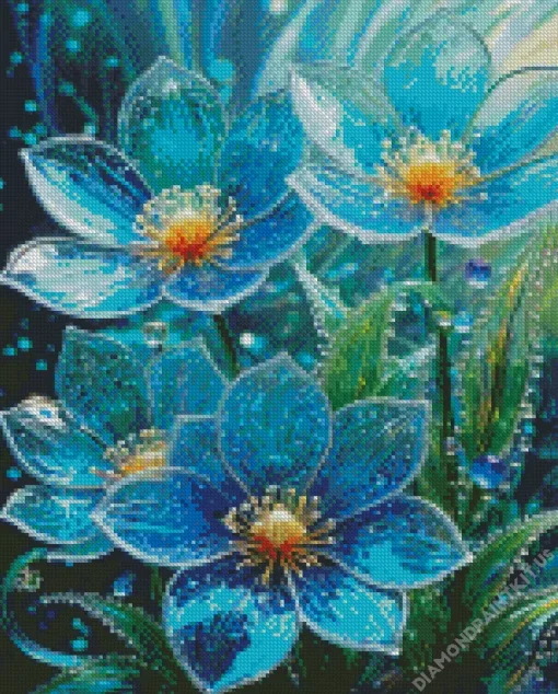 Blue Glass Flowers Diamond Painting