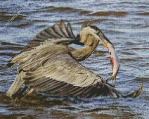 Blue Heron Eating Diamond Painting