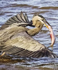 Blue Heron Eating Diamond Painting