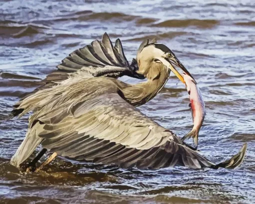 Blue Heron Eating Diamond Painting