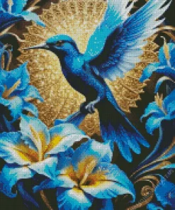 Blue Hummingbird On Flowers Diamond Painting