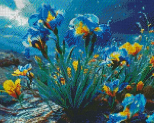 Blue Iris Flowering Plants Diamond Painting