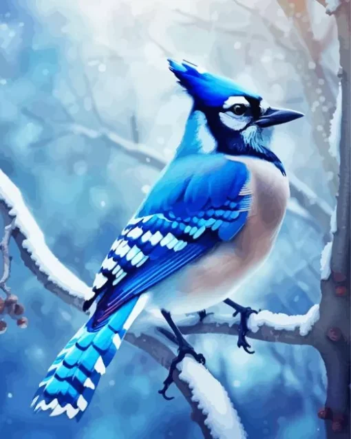 Blue Jay In Snow Diamond Painting