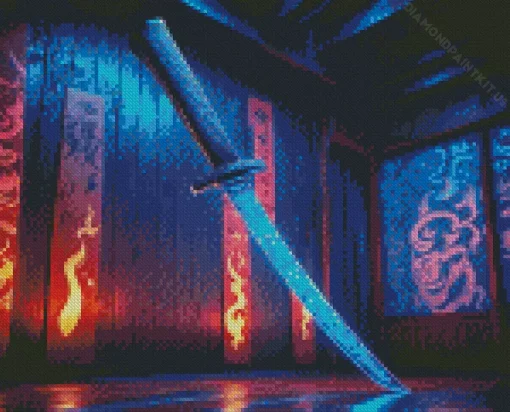 Blue Katana Diamond Painting