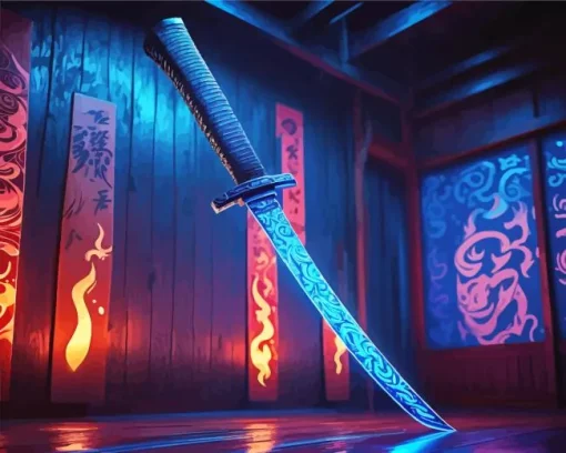 Blue Katana Diamond Painting