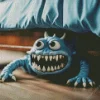 Blue Monster Under Bed Diamond Painting