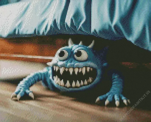 Blue Monster Under Bed Diamond Painting