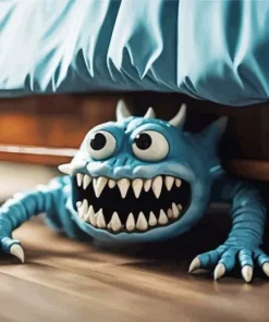 Blue Monster Under Bed Diamond Painting