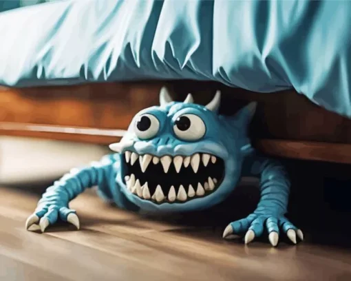 Blue Monster Under Bed Diamond Painting