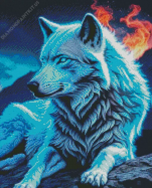 Blue Neon Wolf Diamond Painting