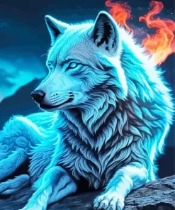 Blue Neon Wolf Diamond Painting