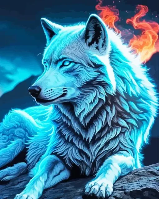 Blue Neon Wolf Diamond Painting