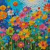 Blue Pink And Yellow Flowers Diamond Painting