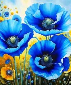 Blue Poppies Flowers Diamond Painting