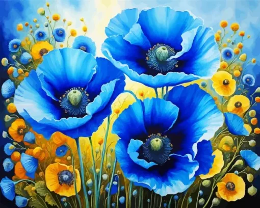 Blue Poppies Flowers Diamond Painting