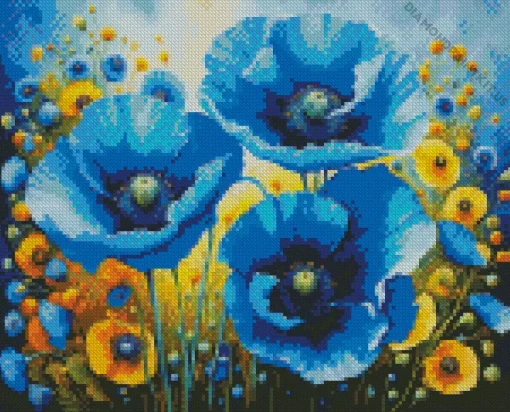 Blue Poppies Flowers Diamond Painting