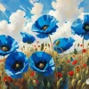 Blue Poppies Meadow Diamond Painting