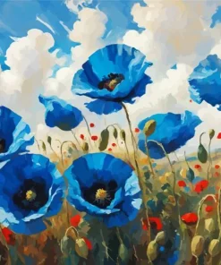 Blue Poppies Meadow Diamond Painting