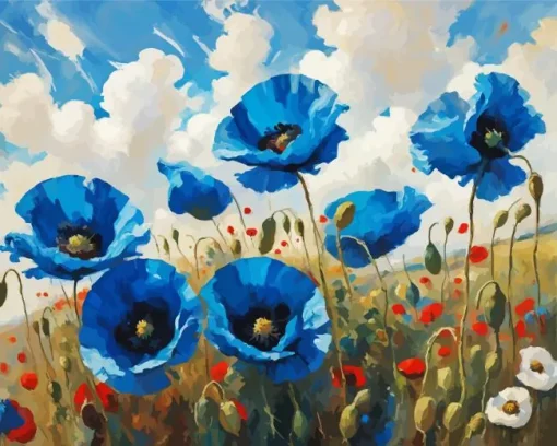 Blue Poppies Meadow Diamond Painting