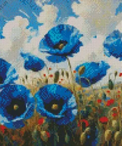 Blue Poppies Meadow Diamond Painting