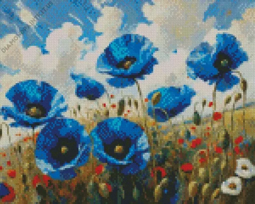 Blue Poppies Meadow Diamond Painting