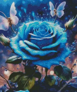 Blue Rose And Butterflies Diamond Painting