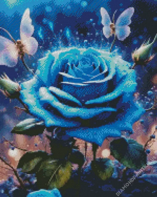 Blue Rose And Butterflies Diamond Painting