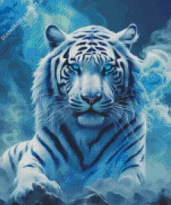 Blue Smoke White Tiger Diamond Painting