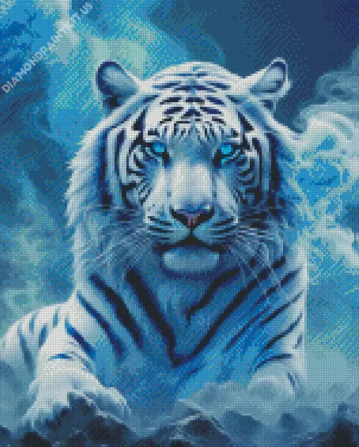 Blue Smoke White Tiger Diamond Painting