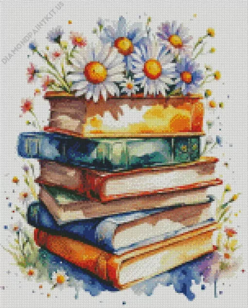 Books With Flowers Diamond Painting