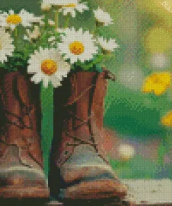 Boots With Daisies Diamond Painting