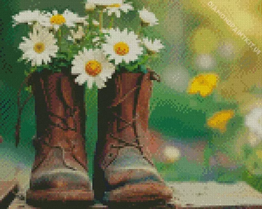 Boots With Daisies Diamond Painting