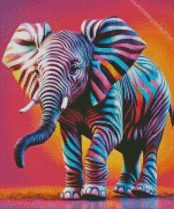 Colorful Elephant With Zebra Stripes Diamond Painting