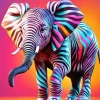 Colorful Elephant With Zebra Stripes Diamond Painting