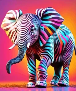 Colorful Elephant With Zebra Stripes Diamond Painting